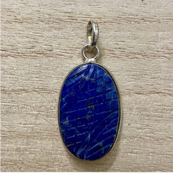 Jewelry - Genuine Lápiz Lazuli and 925 Sterling Silverer Pendant, height 1.5”